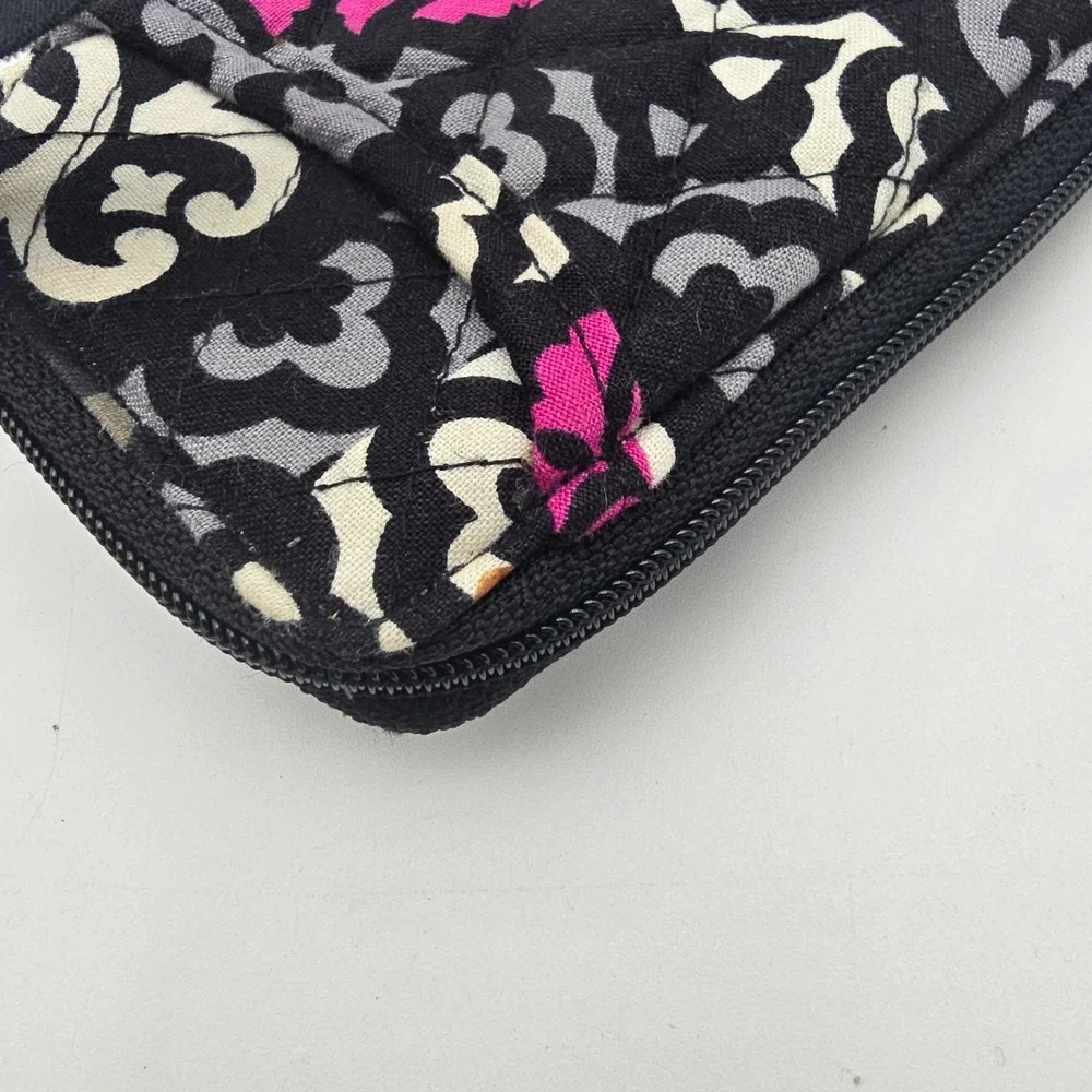 Vera Bradley Wristlet Wallet ID Window Zip Around Black Pink Gray Floral Pattern